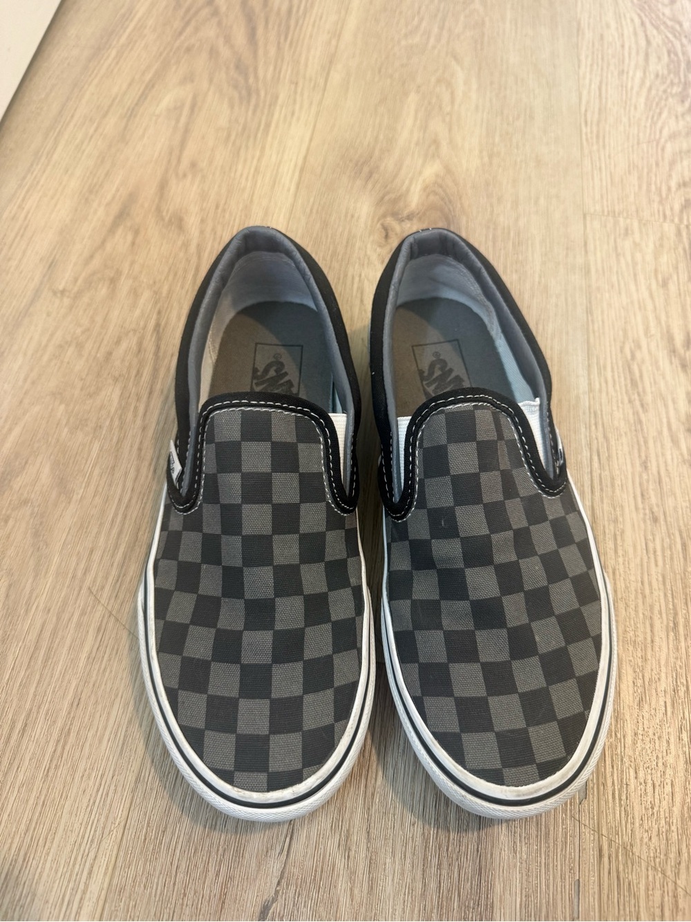 Vans Slip-On Checkerboard Sneakers in Black and Gray - Picture 2 of 5